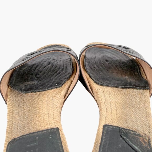 Chanel Black Leather CC Espadrille Slide Sandals Flats Size 38 US 7–7.5 Women's - Picture 15 of 15